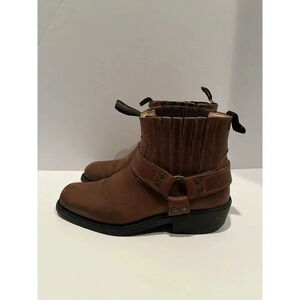El Alamo Brown Leather Harness Boots Motorcycle Western Square Toe